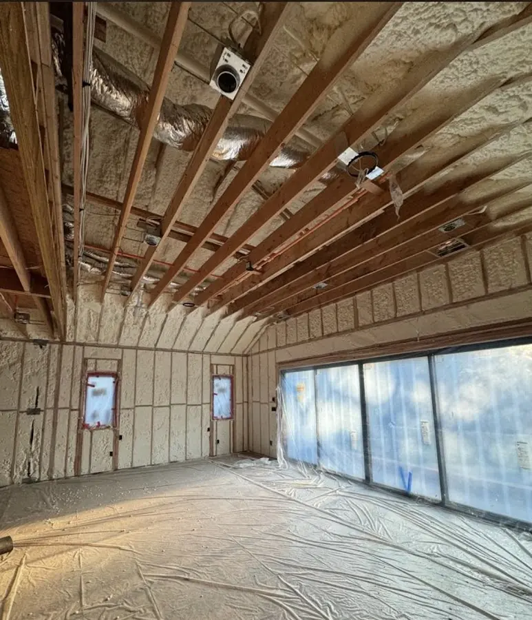 Interior walls and ceiling insulated with spray foam during new construction in Canyon
